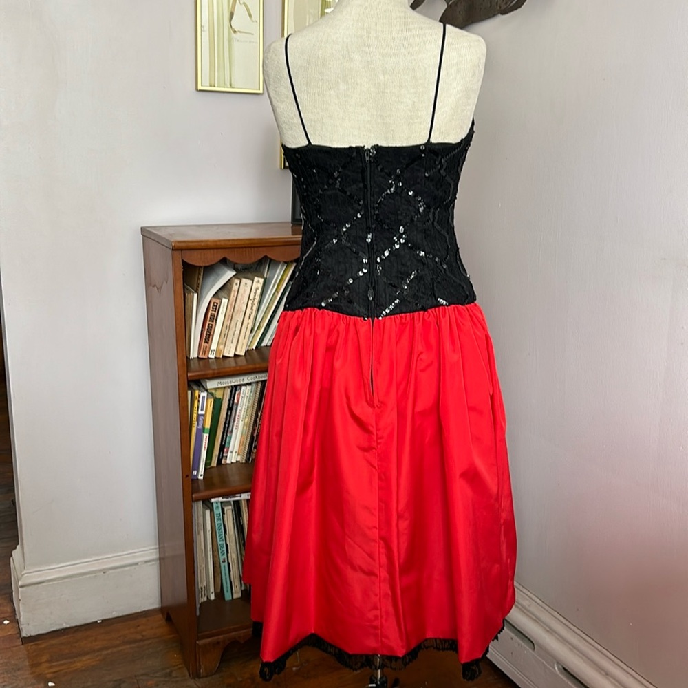 Vintage Black Lace and Red Party Dress 6 - Picture 3 of 13